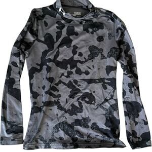 Under Armour Coldgear Gray/Black Camo Mock Neck Fitted Long Sleeve Shirt - YMD